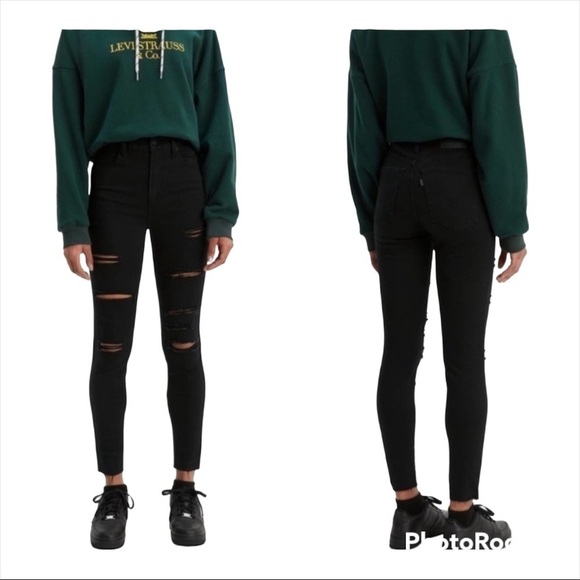 LEVI'S Black Distressed Mile High Super Skinny Jeans Size 30 - Picture 1 of 6